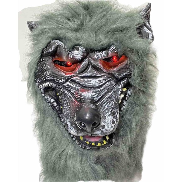 Wolf Light Up Eyes Face Mask Dress Up Costume Cosplay Grey Wolf Adult Mask New - Picture 1 of 14